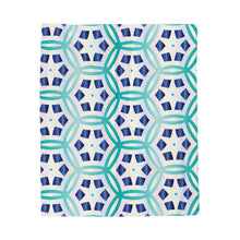 Load image into Gallery viewer, velveteen plush blanket with a blue hexagon design