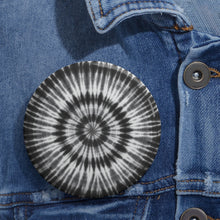 Load image into Gallery viewer, Grey & Black Tie-Dye Bull’s-Eye Pin Button – Modern Monochrome Style Badge