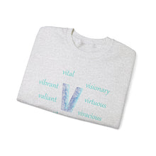 Load image into Gallery viewer, V Alphabet Sweatshirt, Mental Health, Optimistic, Motivational Alphabet Initial "V" Unisex Heavy Blend™ Crewneck Sweatshirt, Self-affirming Sweatshirt
