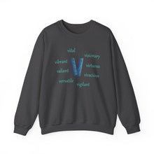 Load image into Gallery viewer, V Alphabet Sweatshirt, Mental Health, Optimistic, Motivational Alphabet Initial "V" Unisex Heavy Blend™ Crewneck Sweatshirt, Self-affirming Sweatshirt