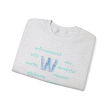 Load image into Gallery viewer, W Alphabet Sweatshirt, Motivational, Optimistic, mental Health, Alphabet Initial "W" Unisex Heavy Blend™ Crewneck Sweatshirt, Self-affirming Sweatshirt