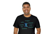 Load image into Gallery viewer, black unisex t-shirt with the letter X surrounded by motivational x words