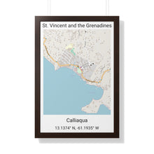Load image into Gallery viewer, Calliaqua St. Vincent and the Grenadines Map Framed Print Poster, City Map Print Poster. Framed Vertical Poster