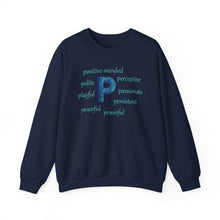 Load image into Gallery viewer, P Alphabet Sweatshirt, Optimistic, Mental Health, Motivational Alphabet Initial "P" Unisex Heavy Blend™ Crewneck Sweatshirt, Self-affirming Sweatshirt