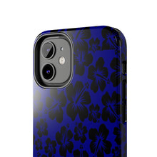 Load image into Gallery viewer, Black Hibiscus on Blue iPhone Tough Phone Cases