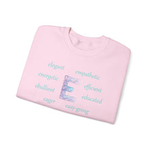 Load image into Gallery viewer, E Alphabet Sweatshirt, Alphabet Initial "E" Unisex Heavy Blend™ Mental Health, Motivational, Optimistic Crewneck Sweatshirt, Self-affirming Sweatshirt