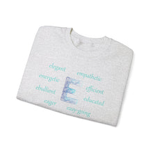 Load image into Gallery viewer, E Alphabet Sweatshirt, Alphabet Initial "E" Unisex Heavy Blend™ Mental Health, Motivational, Optimistic Crewneck Sweatshirt, Self-affirming Sweatshirt