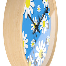 Load image into Gallery viewer, Daisies on Blue Wall Clock, Daisy Wall Clock, Blue Floral Wall Clock