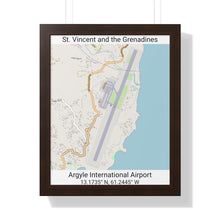 Load image into Gallery viewer, St. Vincent and the Grenadines Argyle International Airport Map Framed Print Poster, City Map Print Poster. Airport Map Print Poster, Road Map Print Poster, Framed Vertical Poster