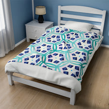 Load image into Gallery viewer, Blue Hexagon Velveteen Plush Blanket