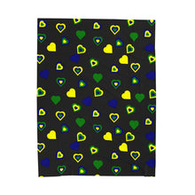 Load image into Gallery viewer, black velveteen plush blanket with St. Vincent and the Grenadines colored hearts