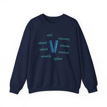 Load image into Gallery viewer, V Alphabet Sweatshirt, Mental Health, Optimistic, Motivational Alphabet Initial "V" Unisex Heavy Blend™ Crewneck Sweatshirt, Self-affirming Sweatshirt