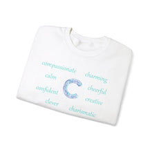 Load image into Gallery viewer, C Alphabet Sweatshirt, Alphabet Initial "C" Unisex Heavy Blend™ Crewneck Optimistic, Motivational, Mental Health Sweatshirt, Self-affirming Sweatshirt