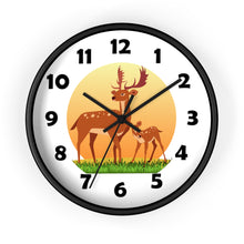 Load image into Gallery viewer, 10 inch round wall clock with an illustration of a dear and fawn