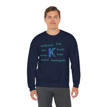 Load image into Gallery viewer, K Alphabet Sweatshirt, Alphabet Initial "K" Motivational, Mental Health, Optimistic, Unisex Heavy Blend™ , Self-affirming Sweatshirt