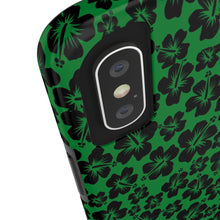 Load image into Gallery viewer, Black Hibiscus on Green iPhone Tough Phone Cases