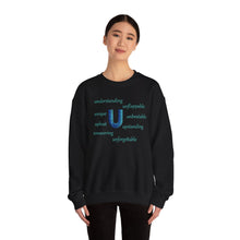 Load image into Gallery viewer, U Alphabet Sweatshirt, Motivational, Optimistic, Mental Health Alphabet Initial "U" Unisex Heavy Blend™ Crewneck Sweatshirt, Self-affirming Sweatshirt