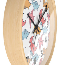Load image into Gallery viewer, Adorable Prehistoric Dino Party Wall Clock – Cute Pink, Blue & Orange Dinosaurs Wall Clock