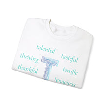 Load image into Gallery viewer, T Alphabet Sweatshirt, Alphabet Initial "T", Mental Health, Motivational, Optimistic Unisex Heavy Blend™ Crewneck Sweatshirt, Self-affirming Sweatshirt