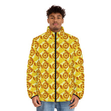 Load image into Gallery viewer, Men’s Caramel Swirl Tie-Dye Puffer Jacket – Lightweight Quilted Comfort with Stand-Up Collar
