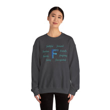 Load image into Gallery viewer, F Alphabet Sweatshirt, Alphabet Initial "F" Unisex Heavy Blend™ Optimistic, Mental Health, Motivational Crewneck Sweatshirt, Self-affirming Sweatshirt