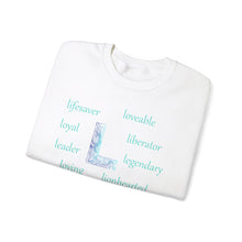 Load image into Gallery viewer, L Alphabet Sweatshirt, Optimistic, Motivational, Mental Health Alphabet Initial "L" Unisex Heavy Blend™ Crewneck Sweatshirt, Self-affirming Sweatshirt