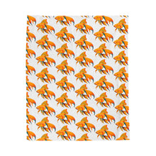 Load image into Gallery viewer, white velveteen plush blanket with a goldfish design