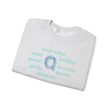 Load image into Gallery viewer, Q Alphabet Sweatshirt, Alphabet Initial "Q" Motivational, Optimistic, Mental Health Unisex Heavy Blend™ Crewneck Sweatshirt, Self-affirming Sweatshirt