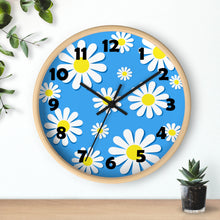 Load image into Gallery viewer, Daisies on Blue Wall Clock, Daisy Wall Clock, Blue Floral Wall Clock