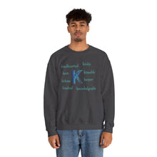 Load image into Gallery viewer, K Alphabet Sweatshirt, Alphabet Initial "K" Motivational, Mental Health, Optimistic, Unisex Heavy Blend™ , Self-affirming Sweatshirt