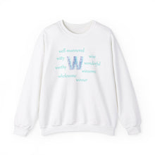 Load image into Gallery viewer, W Alphabet Sweatshirt, Motivational, Optimistic, mental Health, Alphabet Initial "W" Unisex Heavy Blend™ Crewneck Sweatshirt, Self-affirming Sweatshirt