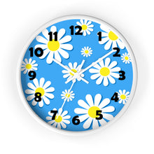 Load image into Gallery viewer, Daisies on Blue Wall Clock, Daisy Wall Clock, Blue Floral Wall Clock