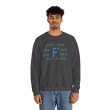 Load image into Gallery viewer, F Alphabet Sweatshirt, Alphabet Initial "F" Unisex Heavy Blend™ Optimistic, Mental Health, Motivational Crewneck Sweatshirt, Self-affirming Sweatshirt