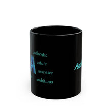 Load image into Gallery viewer, A Alphabet 11oz Black Mug, Initial Letter  Mug, Self-affirming Mug, Mental Health Black Coffee Mug, Motivation Mug
