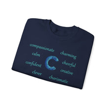 Load image into Gallery viewer, C Alphabet Sweatshirt, Alphabet Initial "C" Unisex Heavy Blend™ Crewneck Optimistic, Motivational, Mental Health Sweatshirt, Self-affirming Sweatshirt