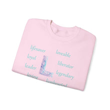 Load image into Gallery viewer, L Alphabet Sweatshirt, Optimistic, Motivational, Mental Health Alphabet Initial "L" Unisex Heavy Blend™ Crewneck Sweatshirt, Self-affirming Sweatshirt