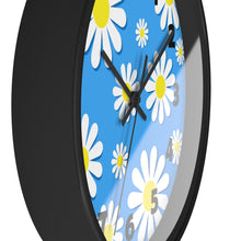 Load image into Gallery viewer, Daisies on Blue Wall Clock, Daisy Wall Clock, Blue Floral Wall Clock