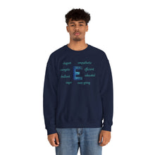 Load image into Gallery viewer, E Alphabet Sweatshirt, Alphabet Initial "E" Unisex Heavy Blend™ Mental Health, Motivational, Optimistic Crewneck Sweatshirt, Self-affirming Sweatshirt