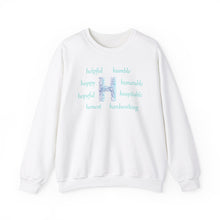 Load image into Gallery viewer, white sweatshirt with the letter H surrounded by motivating h words