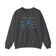 Load image into Gallery viewer, F Alphabet Sweatshirt, Alphabet Initial "F" Unisex Heavy Blend™ Optimistic, Mental Health, Motivational Crewneck Sweatshirt, Self-affirming Sweatshirt
