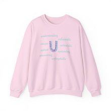 Load image into Gallery viewer, U Alphabet Sweatshirt, Motivational, Optimistic, Mental Health Alphabet Initial "U" Unisex Heavy Blend™ Crewneck Sweatshirt, Self-affirming Sweatshirt