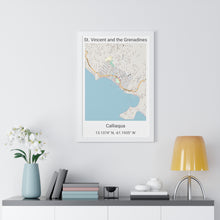 Load image into Gallery viewer, Calliaqua St. Vincent and the Grenadines Map Framed Print Poster, City Map Print Poster. Framed Vertical Poster