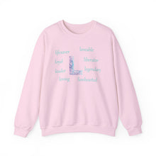 Load image into Gallery viewer, L Alphabet Sweatshirt, Optimistic, Motivational, Mental Health Alphabet Initial "L" Unisex Heavy Blend™ Crewneck Sweatshirt, Self-affirming Sweatshirt