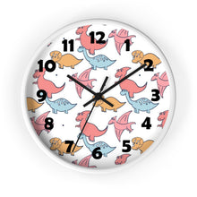 Load image into Gallery viewer, Adorable Prehistoric Dino Party Wall Clock – Cute Pink, Blue & Orange Dinosaurs Wall Clock