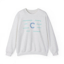 Load image into Gallery viewer, C Alphabet Sweatshirt, Alphabet Initial "C" Unisex Heavy Blend™ Crewneck Optimistic, Motivational, Mental Health Sweatshirt, Self-affirming Sweatshirt