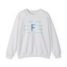 Load image into Gallery viewer, F Alphabet Sweatshirt, Alphabet Initial "F" Unisex Heavy Blend™ Optimistic, Mental Health, Motivational Crewneck Sweatshirt, Self-affirming Sweatshirt