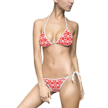 Load image into Gallery viewer, bikini set with red and white hearts inside red and white squares