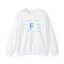 Load image into Gallery viewer, F Alphabet Sweatshirt, Alphabet Initial "F" Unisex Heavy Blend™ Optimistic, Mental Health, Motivational Crewneck Sweatshirt, Self-affirming Sweatshirt