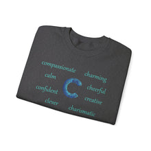 Load image into Gallery viewer, C Alphabet Sweatshirt, Alphabet Initial "C" Unisex Heavy Blend™ Crewneck Optimistic, Motivational, Mental Health Sweatshirt, Self-affirming Sweatshirt
