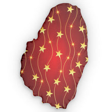 Load image into Gallery viewer, St. Vincent map-shaped throw/accent pillow featuring gold stars on Christmas red background